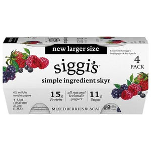 Siggis Yogurt Nonfat Mixed Barries & Acai 4 Pack 4/4/5.3 OZ [UNFI #2794618] [ebt]