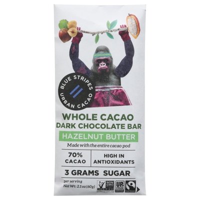 Blue Stripes Dark Chocolate Bar Whole Cacao Hazelnut Butter 12/2.1 OZ [UNFI-CARLISLE #2865541] [ebt]