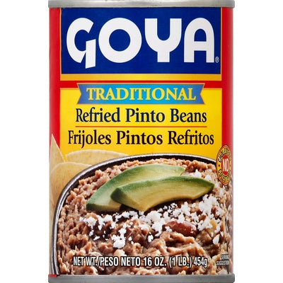 Goya Pinto Beans Refried Traditional 12/16 OZ [UNFI #03050648] [ebt]