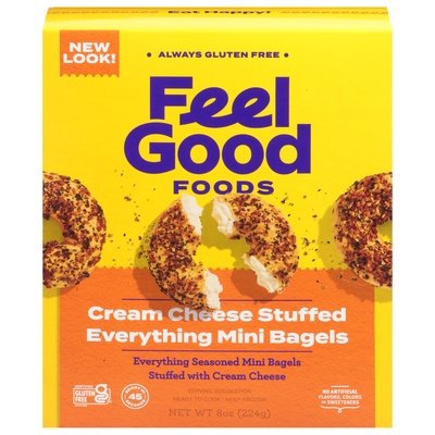 Feel Good Foods Bagels Cream Cheese Stuffed Everything Mini 9/8 OZ [UNFI #3003324] [ebt]
