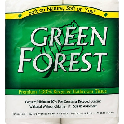 Green Forest Bathroom Tissue Premium 100% Recycled Double Two-Ply 12/4 PK [UNFI #1178342]