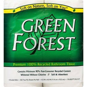 Green Forest Bathroom Tissue Premium 100% Recycled Double Two-Ply 12/4 PK [UNFI #1178342]