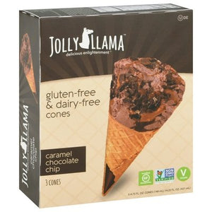Jolly Llama Cones Gluten-Free & Dairy-Free Caramel Chocolate Chip 3 Pack 8/3 CT [UNFI #2670115] [ebt]