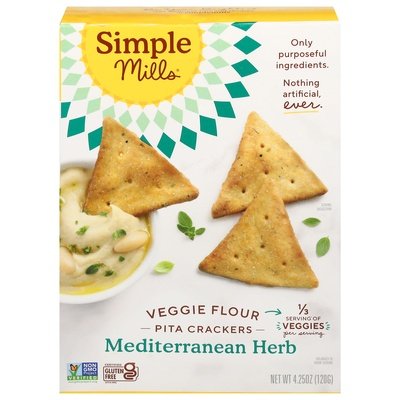 Simple Mills Pita Crackers Veggie Flour Mediterranean Herb 6/4.25 OZ [UNFI #2537256] [ebt]