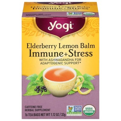 Yogi Herbal Tea Elderberry Lemon Balm Immune + Stress Tea Bags 6/16 BAG [UNFI #2646883] [ebt]