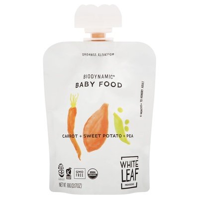 White Leaf Provisions Baby Food Carrot + Sweet Potato + Pea 6/90 GRM [UNFI-CARLISLE #2342269] [ebt]