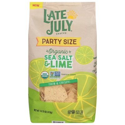 Late July Snacks Tortilla Chips Organic Sea Salt & Lime Thin & Crispy Party Size 9/14.75 Z [UNFI #2821676] [ebt]