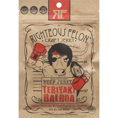 Righteous Felon Beef Jerky Teriyaki Balboa 8/2 OZ [UNFI #02965879] [ebt]