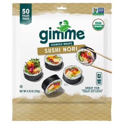 Gimme Seaweed Wraps Organic Sushi Nori 50 Value Pack 4/4.76 OZ [UNFI #2614618] [ebt]