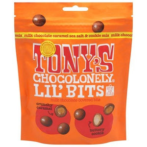 Tonys Chocolonely Lil Bits Milk Chocolate Caramel Sea Salt & Cookie Mix 8/4 OZ [UNFI #3017373] [ebt]