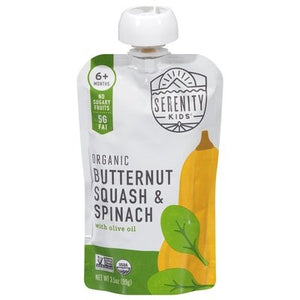 Serenity Kids Baby Food Butternut Squash & Spinach Organic 6+ Months 6/3.5 OZ [UNFI-CARLISLE #2460061] [ebt]